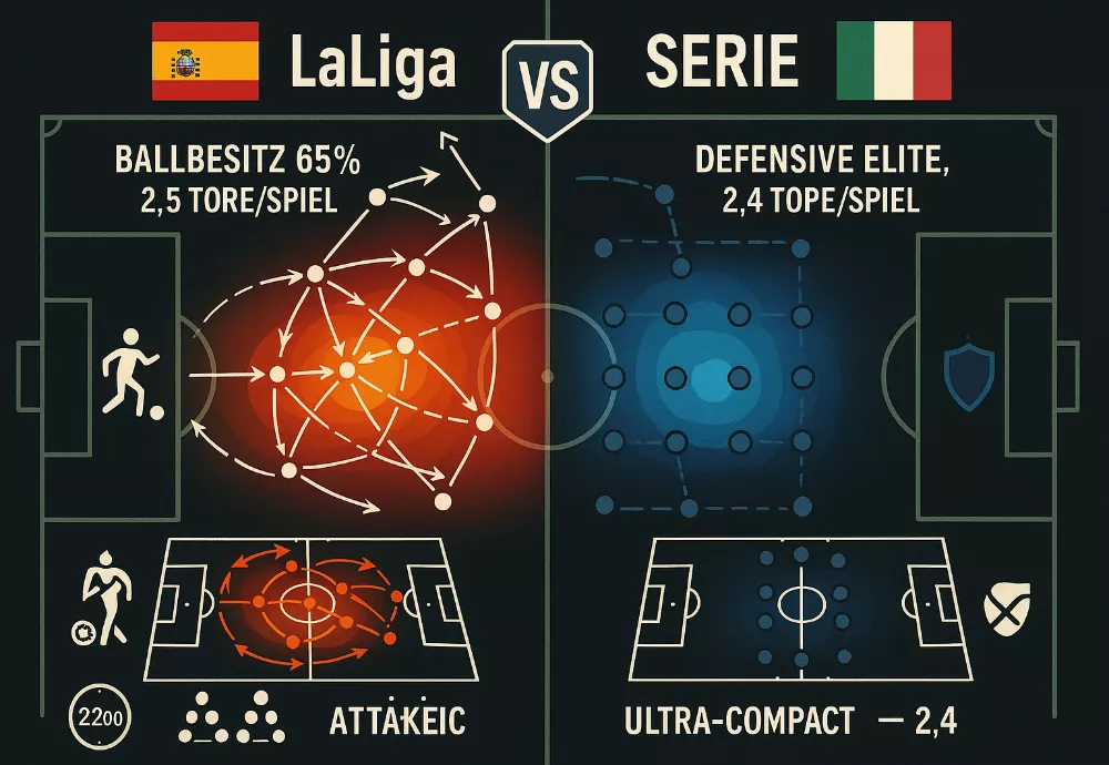 Taktischer Vergleich LaLiga vs Serie A: Ballbesitz-Fußball gegen defensive Kompaktheit